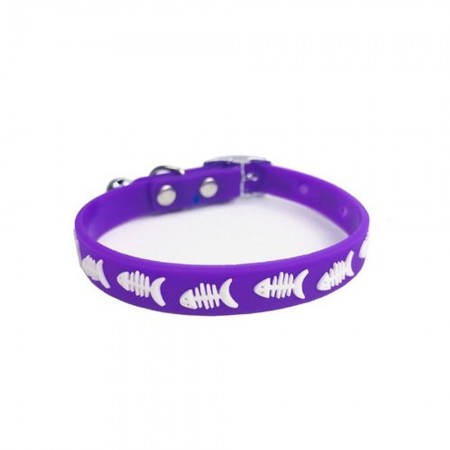 Collar para gato color lila de silicona con cascabel