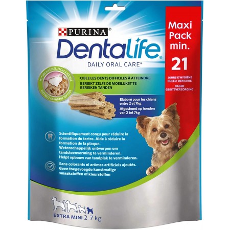 Purina Dentalife Extra MINI Zahnsnack für Hunde, 5 Packungen mit 21 Sticks, 5x207 Gramm