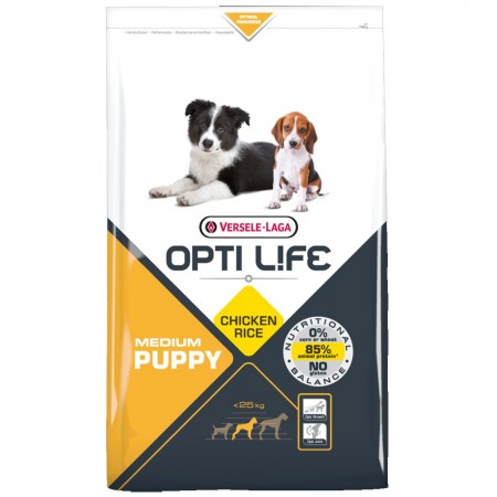 OPTI Life Puppy Medium Hundefutter für Welpen mit Huhn und Reis 12,5 kg