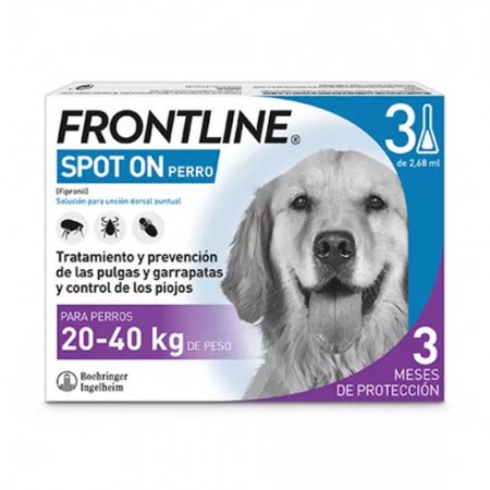 Anti-Floh-Pipetten Frontline Spot On 3 Einheiten. X 2,68 ml. für Hunde von 20-40 kg.