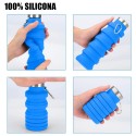 Botella plegable de silicona con tapón a rosca y mosquetón - Azul