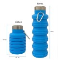 Botella plegable de silicona con tapón a rosca y mosquetón - Azul
