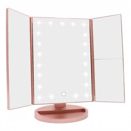 Espejo de Maquillaje con LED y Ampliación (x1 / x2 / x3) - Plegable y con Pantalla Táctil - Ideal para Hombres y Mujeres