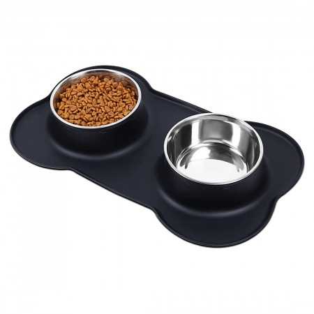 Tigela de aço inoxidável com base de silicone antiderrapante para cães e gatos pequenos. Ideal para comida e água