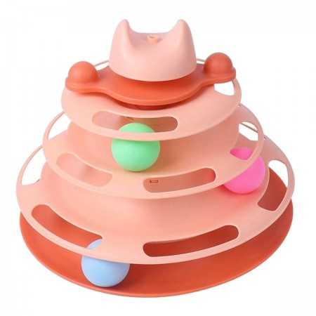 Torre interactiva para gatos con 3 niveles y bolas de colores - Rosa