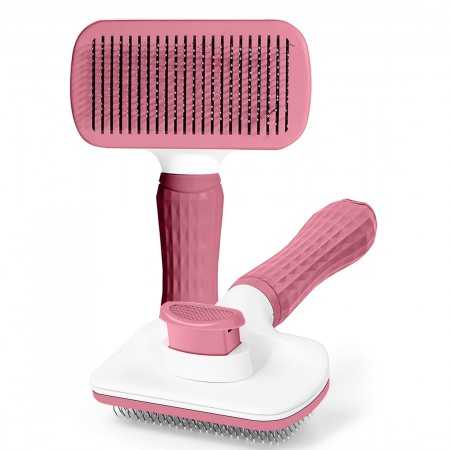 Cepillo Rosa para mascotas de pelo largo y corto con sistema de clic para atrapar pelos