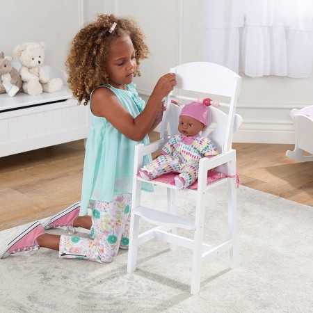 Trona de madera KidKraft Lil' Doll de juguete con cojín rosa, silla de madera para muñecos bebe