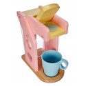 Cafetera de juguete KidKraft de madera pastel con cápsulas y accesorios de cocina para el café.