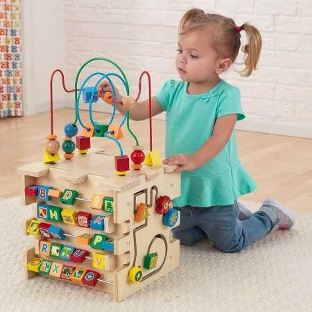 Cubo de actividades de lujo en madera de KidKraft.  Juguete de laberinto de cuentas para bebés y niños de 1, 2 años.