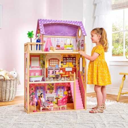 Casa de muñecas de Kayla en madera de KidKraft con muebles y accesorios incluidos. Casa de juguete para muñecas de 30 cm.