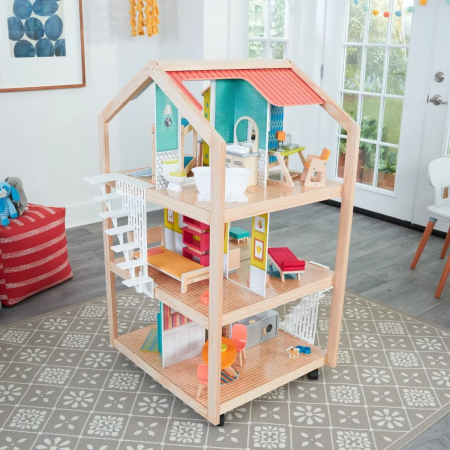 Casa de muñecas estilo mansión con EZ Kraft Assembly™ en madera de KidKraft con muebles y accesorios incluidos.