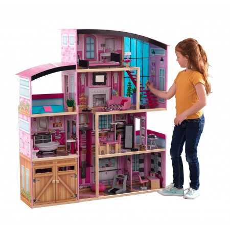 Casa de muñecas Shimmer Mansion en madera de KidKraft con 30 piezas de accesorios y muebles, para muñecas de 30 cm.