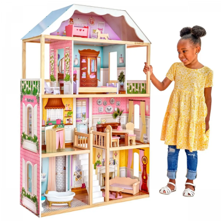 Casa de muñecas Charlotte con ensamblaje EZ Kraft™ en madera de kidkraft, con 14 accesorios para muñecas de 30 cm.