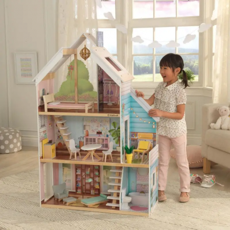Zoey Puppenhaus mit EZ Kraft Assembly™ aus Kidkraft-Holz, inklusive Möbeln und Zubehör, für 12-Zoll-Puppen