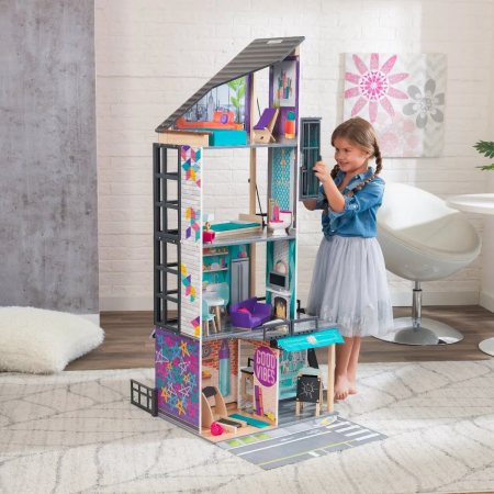Bianca City Life Puppenhaus aus Kidkraft-Holz mit Möbeln und Zubehör für 30-cm-Puppen.