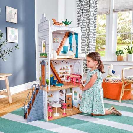 Rowan Puppenhaus aus Holz mit Möbeln und Zubehör von Kidkraft mit 4 Spielebenen.