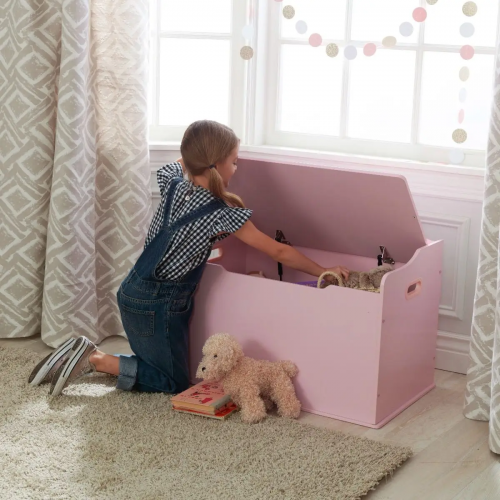 Baúl Austin Rosa con tapa para almacenaje. Caja de madera con almacenamiento para juguetes de Kidkraft para niños.